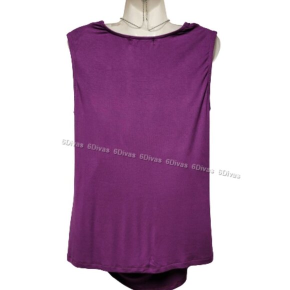 Womens Purple Sleeveless Cotton Top, Sleeveless Blouse Cowl Neck Top Size L- NEW - Picture 4 of 5